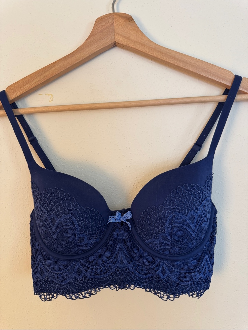 Victoria's Secret Navy Lace Longline Bra with Bow Accent